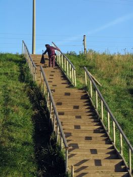 Old man go to upstairs