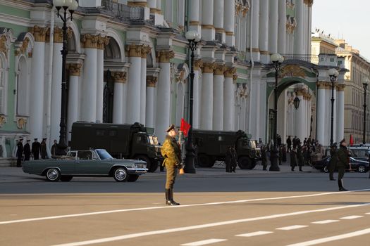 Rehearsal parade of victory. Palace (Dvorcovaja) square, against a background the Hermitage, Saint-Petersburg, Russia. 2008, april 24.