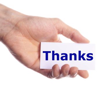 thank you or thanks concept with hand word and paper