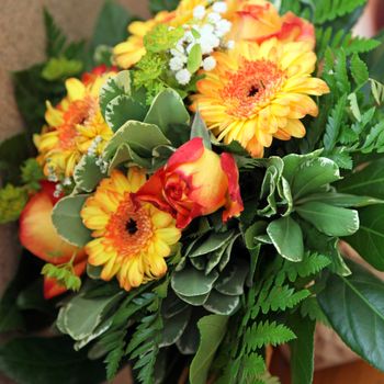 bouquet of yellow and red flowers - square
