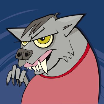 cartoon illustration of funny werewolf