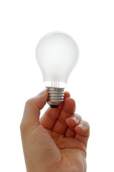 Lightbulb in a hand isolated on white background