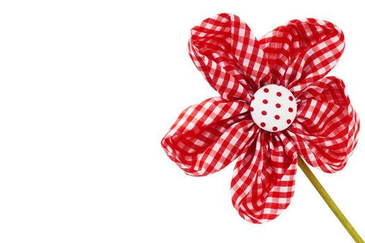 diagonal red drapery flower blossom on white background