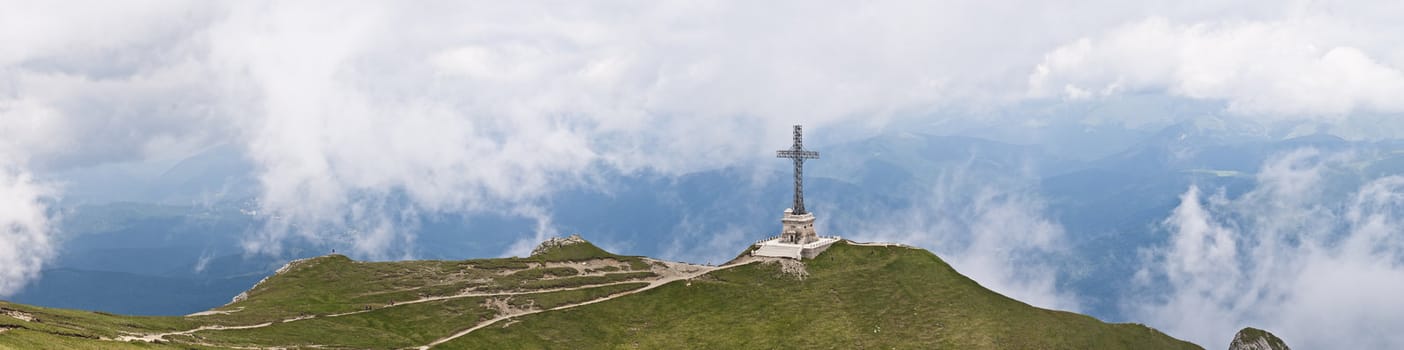 Panorama background in Carpathians. Beautiful mountains and landscape in Romania.