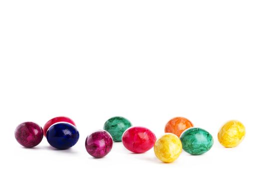 some colorful easter eggs on white background