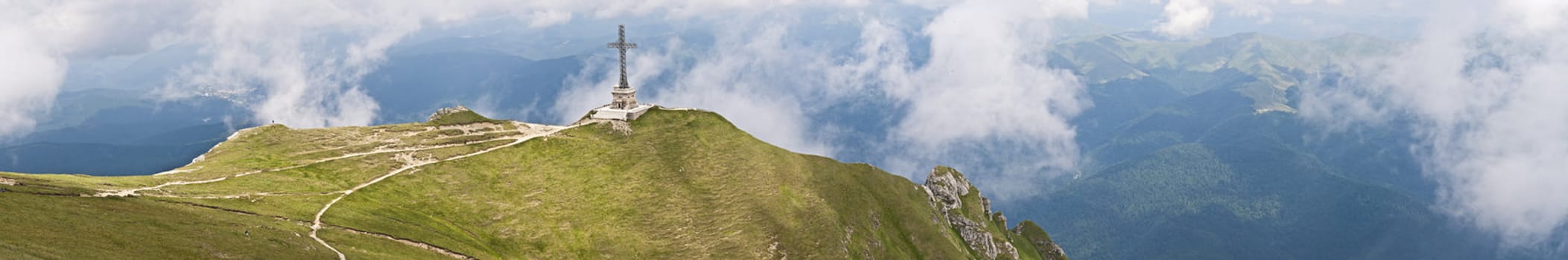 Panorama background in Carpathians. Beautiful mountains and landscape in Romania.