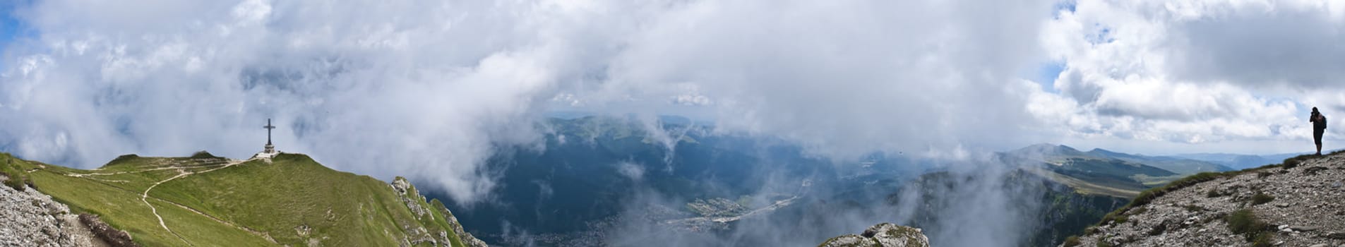 Panorama background in Carpathians. Beautiful mountains and landscape in Romania.