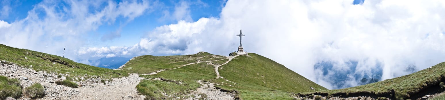 Panorama background in Carpathians. Beautiful mountains and landscape in Romania.