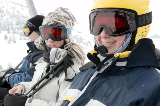 Young skiers in a skilift