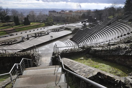 Wide view of a Roman theatre in Lyon city