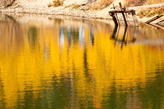 Yellow aspens reflect on Crystal Lake, Ouray Colorado