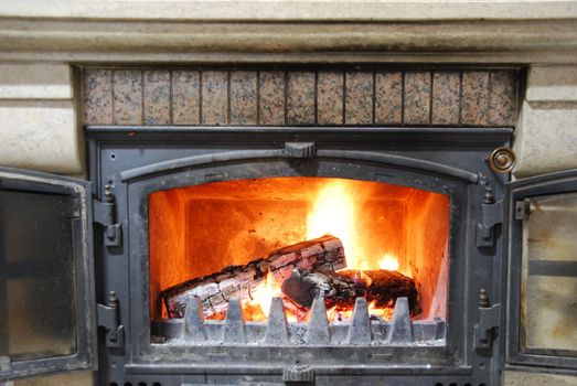 close up of a home fireplace for cold days