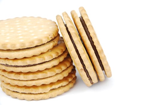 stack of chocolate cookies isolated on white background
