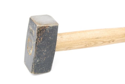 wooden hammer isolated on white background (focus on the head)