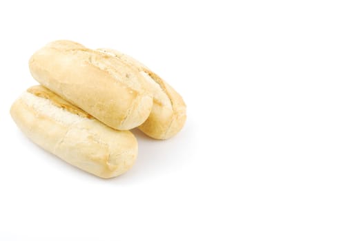 three fresh and baked white wheat bread baguette (isolated on white background)