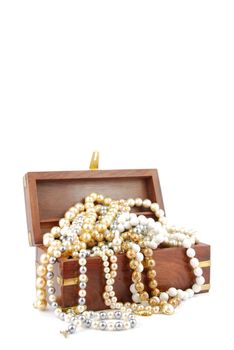 jewel box with pearl necklaces isolated on white background
