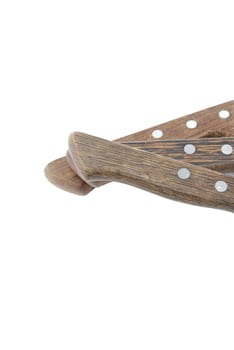 close-up of wooden kitchen knifes isolated on white background