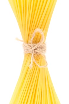 Spaghetti close-up isolated on white background (with space for text)