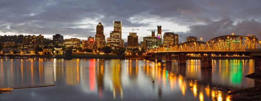 Portland Oregon Waterfront Downtown Skyline at Sunset Panorama