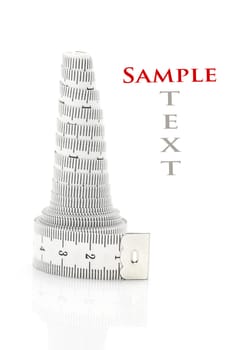 Rolled tape measure isolated on white (with sample text)