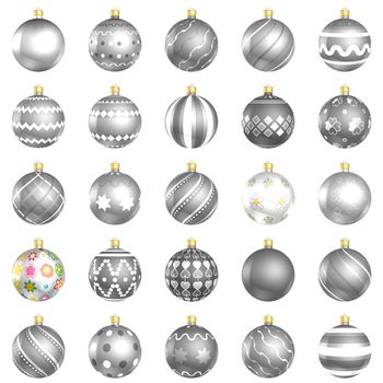 Christmas baubles big back 25 on white background