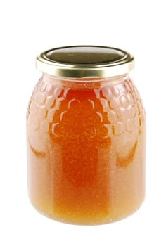 beautiful jar of honey isolated on white background
