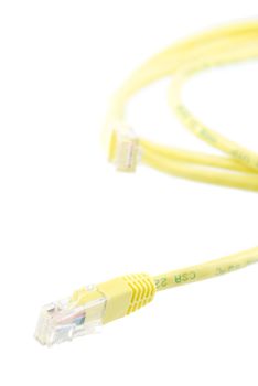 yellow RJ-45 ethernet cable isolated on white background
