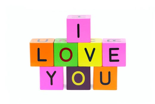 I love you - words formed from alphabet blocks isolated on a white background