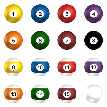 Billard balls pack 3d rendering pool