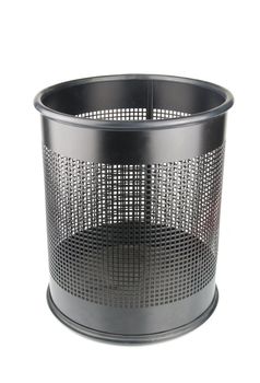 empty black wastepaper basket isolated on white background