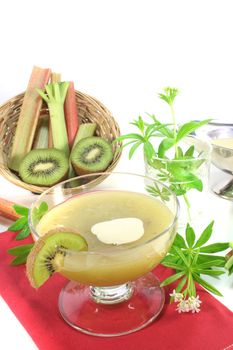 Green jelly with kiwi fruit, rhubarb and sweet woodruff