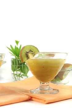 Green jelly with kiwi fruit, rhubarb and sweet woodruff