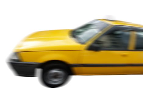 Panning picture of a yellow cab isolated on white