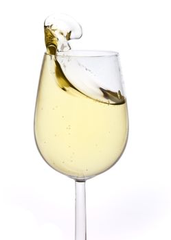 Merry Christmas and happy New year. Champagne flutes making a toast, isolated on white background.