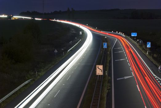 Night highway - long exposure - car light lines