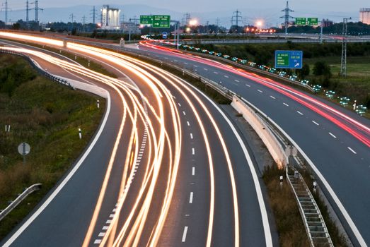 Night highway - long exposure - car light lines