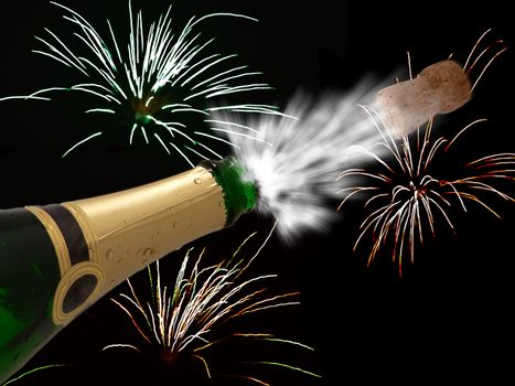 Celebration with champagne on party - happy new year - cool black background