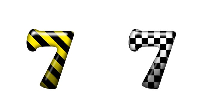 Exclusive collection letters with danger stripes and chess square on white background