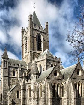 Christ Church, Dublin - ancient gothic cathedral architecture - high dynamic range HDR - rectilinear frontal view