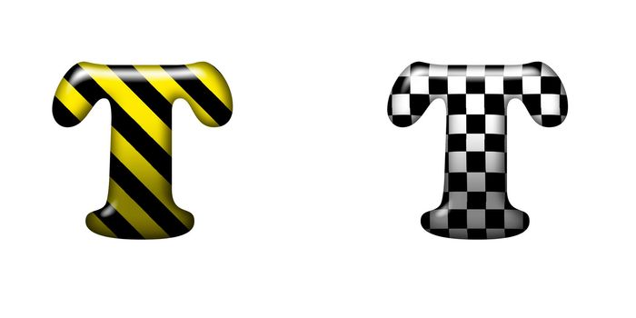 Exclusive collection letters with danger stripes and chess square on white background