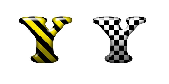 Exclusive collection letters with danger stripes and chess square on white background