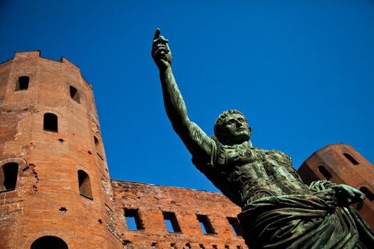 Statue of Cesare Augustus in Torino - Italy: concept of leadership