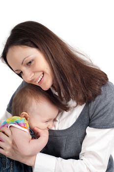 Shot of mother and daughter isolated on white