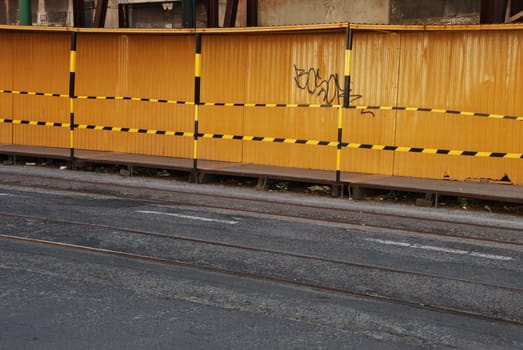 temporary sidewalk at a building under construction