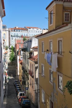 beautiful and traditional view of antique buildings in Lisbon, Portugal