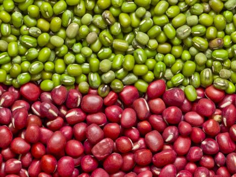 close up of red and green mung beans