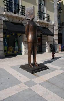 beautiful Fernando Pessoa statue in S�o Carlos square in Lisbon, Portugal
