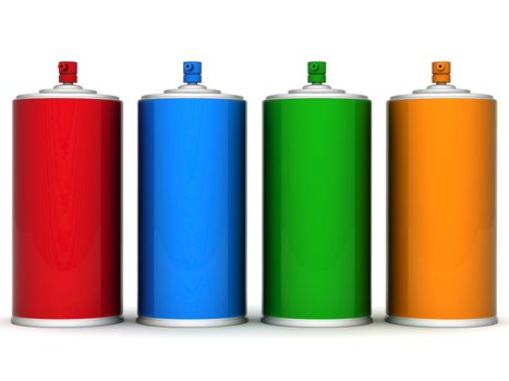 Image of aluminum spray cans of paint on a white background