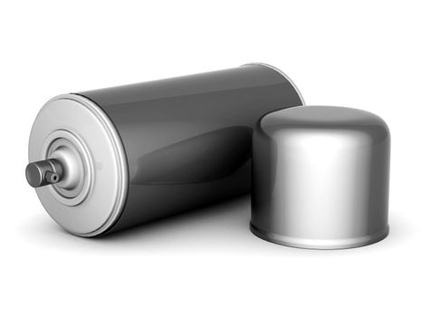 Image of aluminum spray cans of paint on a white background