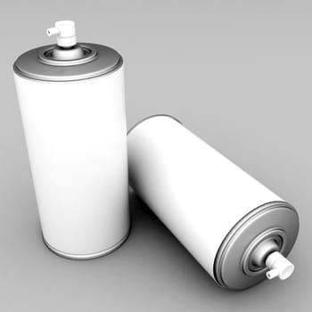 Image of aluminum spray cans of paint on a gray background